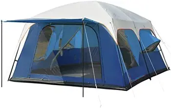 Большая палатка на 12 человек (Стиль А), Семейные Палатки-хижины, 2 комнаты, Прямая стена, 3 двери и 3 окна с сеткой, Водонепроницаемая, Двухслойная, Двухслойная