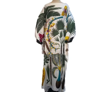 2023Kuwait Популярный Шелковый Кафтан с принтом, Богемные платья Макси, Свободные летние Пикантные женские пляжные вечерние Длинные платья для отдыха