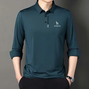 2023 Мужская одежда для гольфа HAZZYS, Весенне-осенняя рубашка, однотонное повседневное поло с длинным рукавом, деловые спортивные