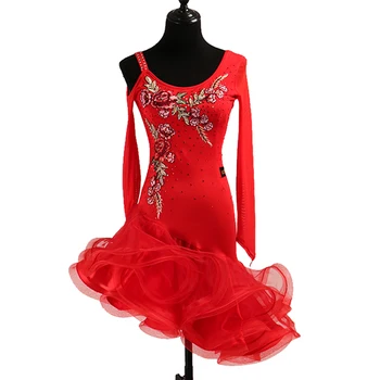 Сексуальное платье, одежда для латиноамериканских танцев, женское платье для латиноамериканских танцев с вышивкой, платье с длинными рукавами, платье для латиноамериканских танцев для девочек, платье для танцев Ча-ча-ча